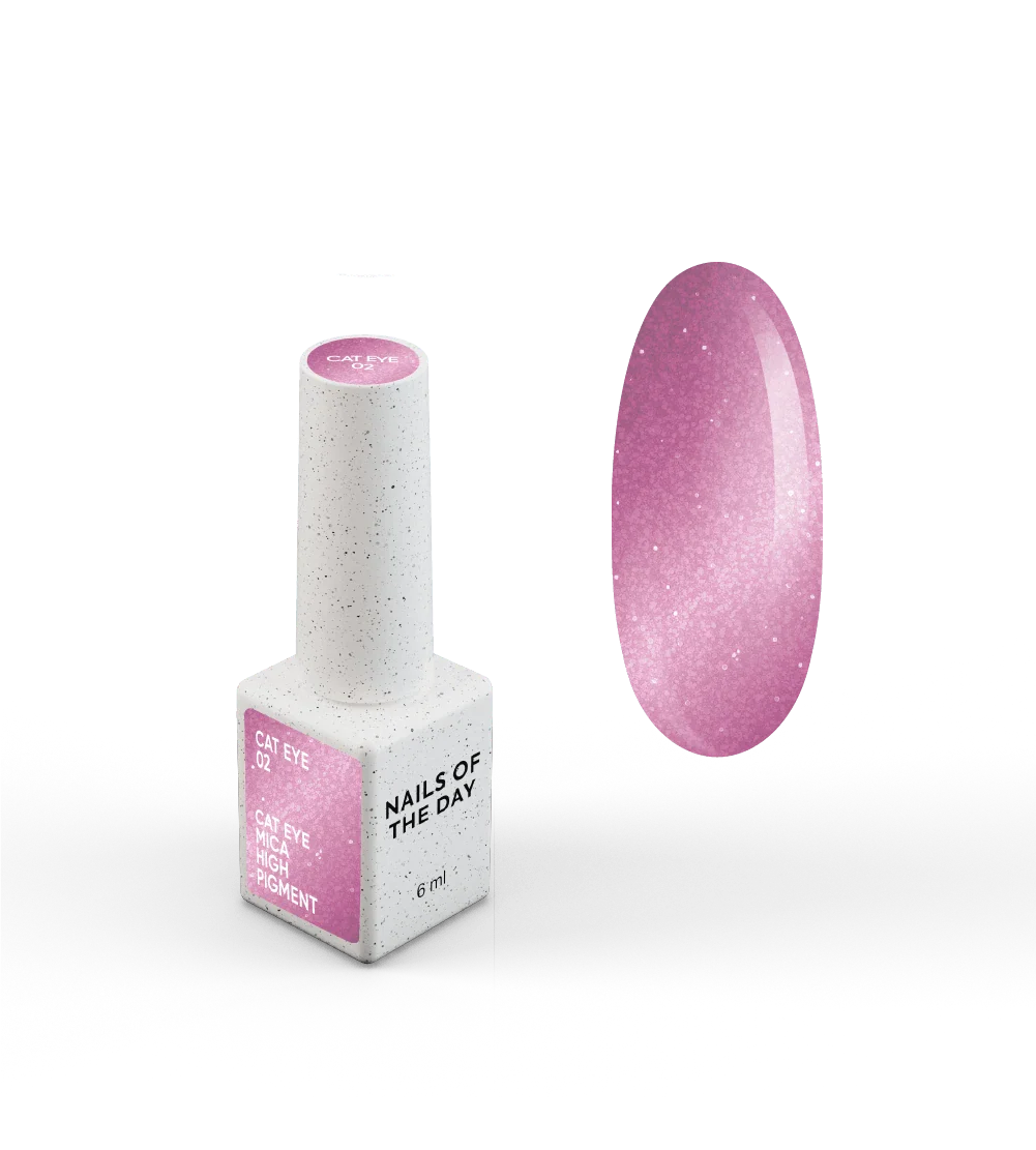 NAILSOFTHEDAY Gel polish Cat Eye 02 — esmalte semipermanente rosa efecto ojo de gato con partículas metálicas finas y un ligero efecto reflectante. Cobertura total en una sola capa. 6 ml.