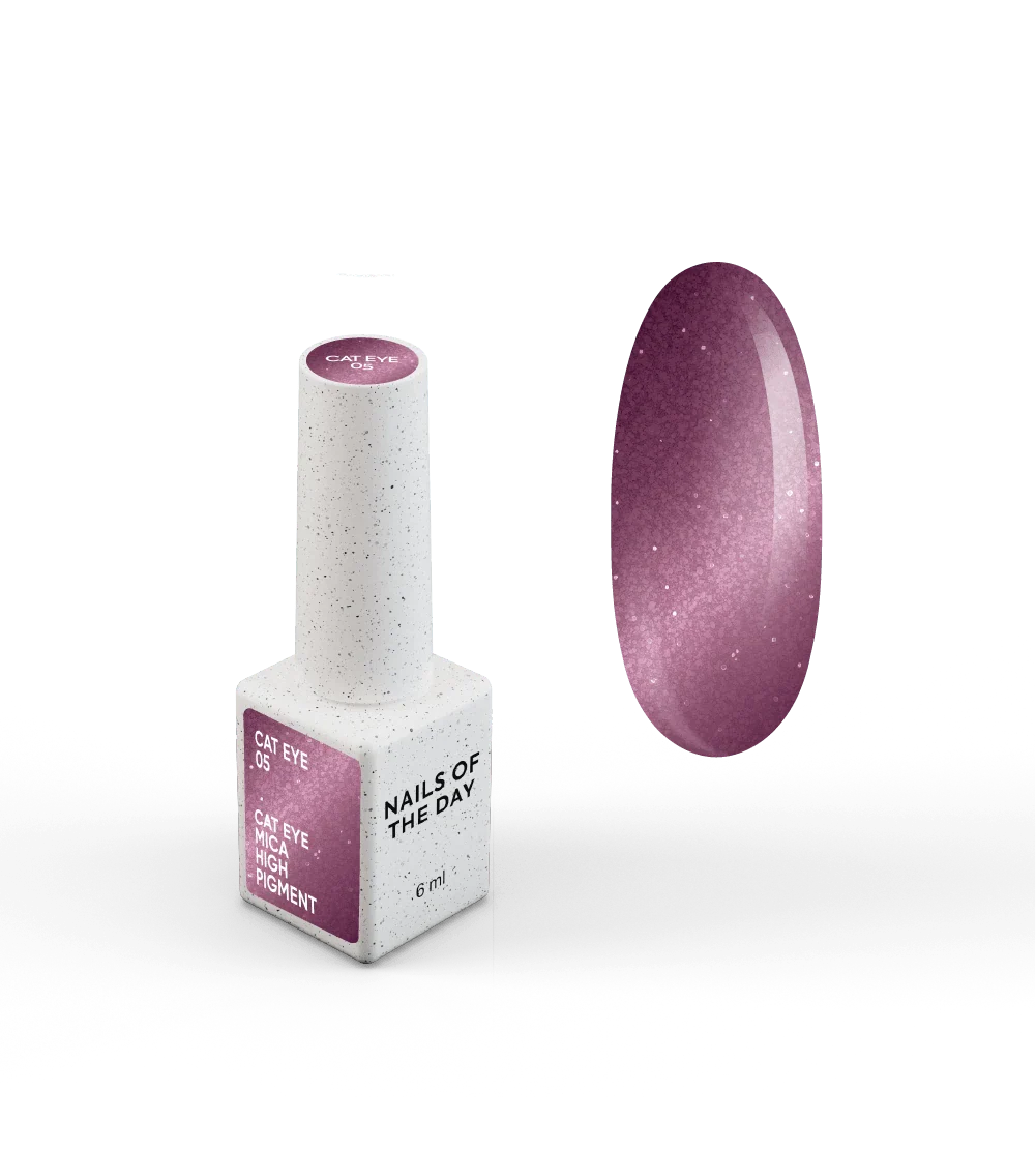 NAILSOFTHEDAY Gel Polish Cat Eye 05 — esmalte semipermanente rosa oscuro efecto ojo de gato con partículas metálicas finas y un ligero efecto reflectante. Cobertura total en una sola capa. 6 ml.