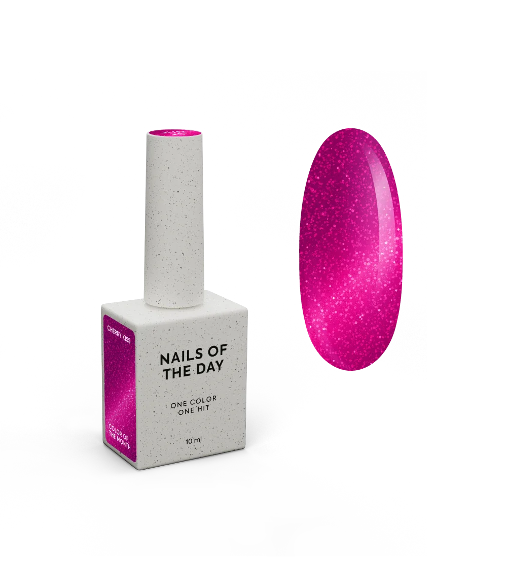 NAILSOFTHEDAY Color del Mes Junio 2025 Cherry Kiss — rosa intenso con efecto ojo de gato, cobertura total en una sola capa, 10 ml