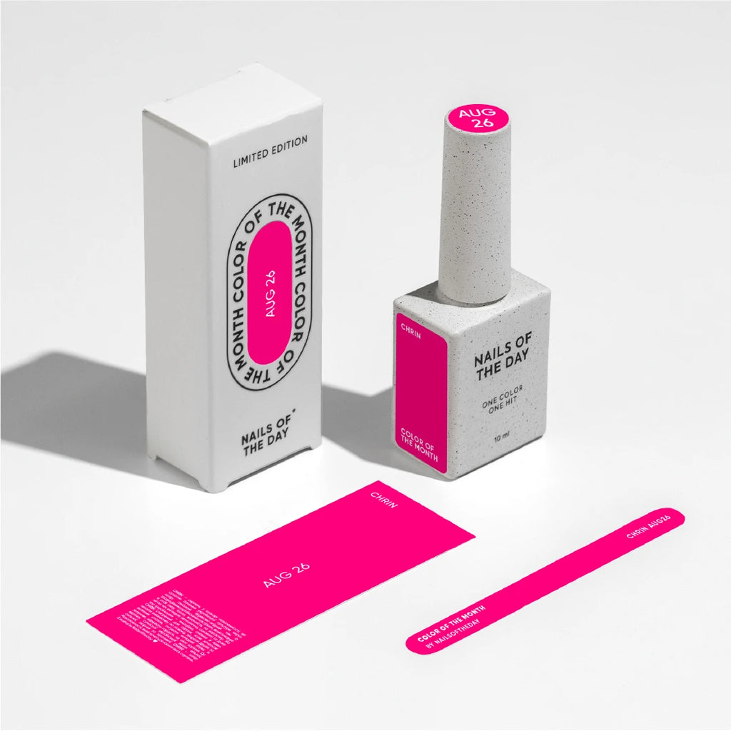 NAILSOFTHEDAY Color of the Month August 2026 CHRIN – fucsia con pan de oro y shimmer, cobertura en una sola capa, 10 ml