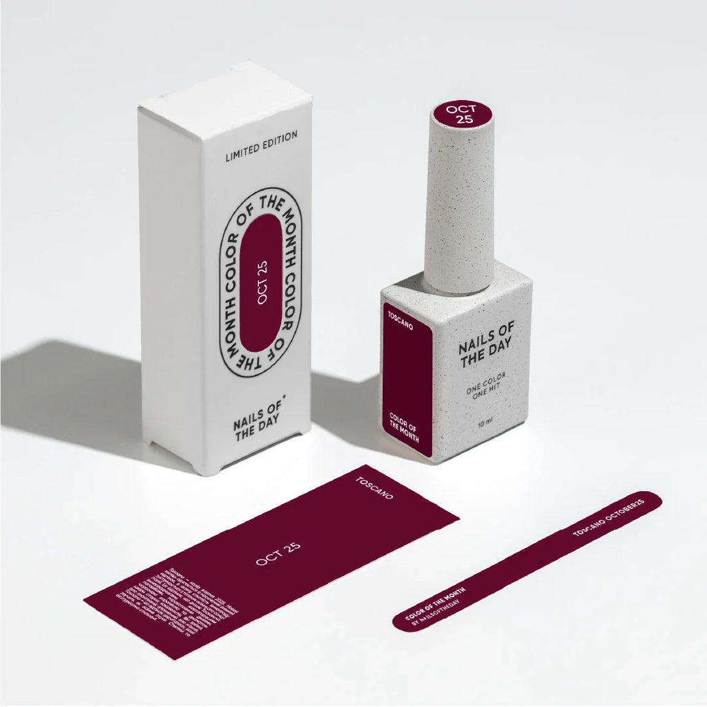 NAILSOFTHEDAY Color del Mes Octubre 2025 Toscano — tono burdeos, cobertura completa en una capa, 10 ml