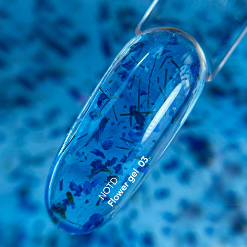 NAILSOFTHEDAY Build gel Flower 03 — gel de construcción azul con flores secas para uñas, 15 ml