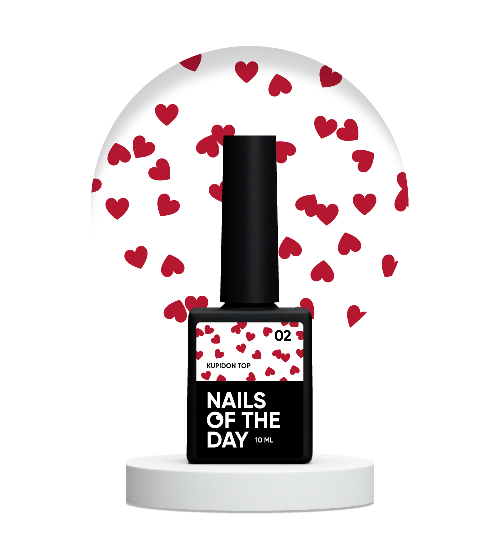 NAILSOFTHEDAY Kupidon top 02: top delicado para uñas con elegantes corazones burdeos, sin capa pegajosa, 10 ml