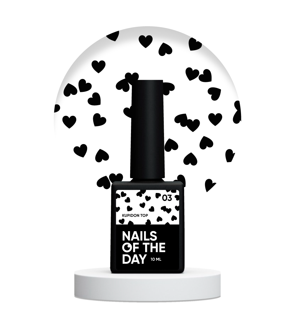NAILSOFTHEDAY Kupidon top 03: top delicado para uñas con corazones negros intensos, sin capa pegajosa, 10 ml