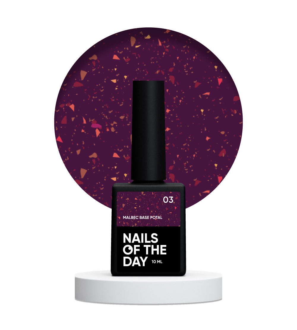 NAILSOFTHEDAY Malbec base potal 03 – fantástica base imitacion cristal con elementos dorados, 10 ml