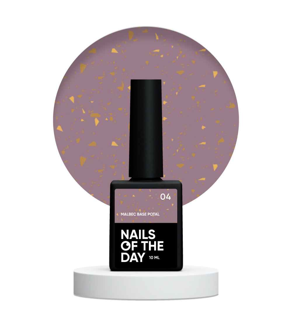 NAILSOFTHEDAY Malbec base potal 04 – fantástica base imitacion cristal con elementos dorados, 10 ml