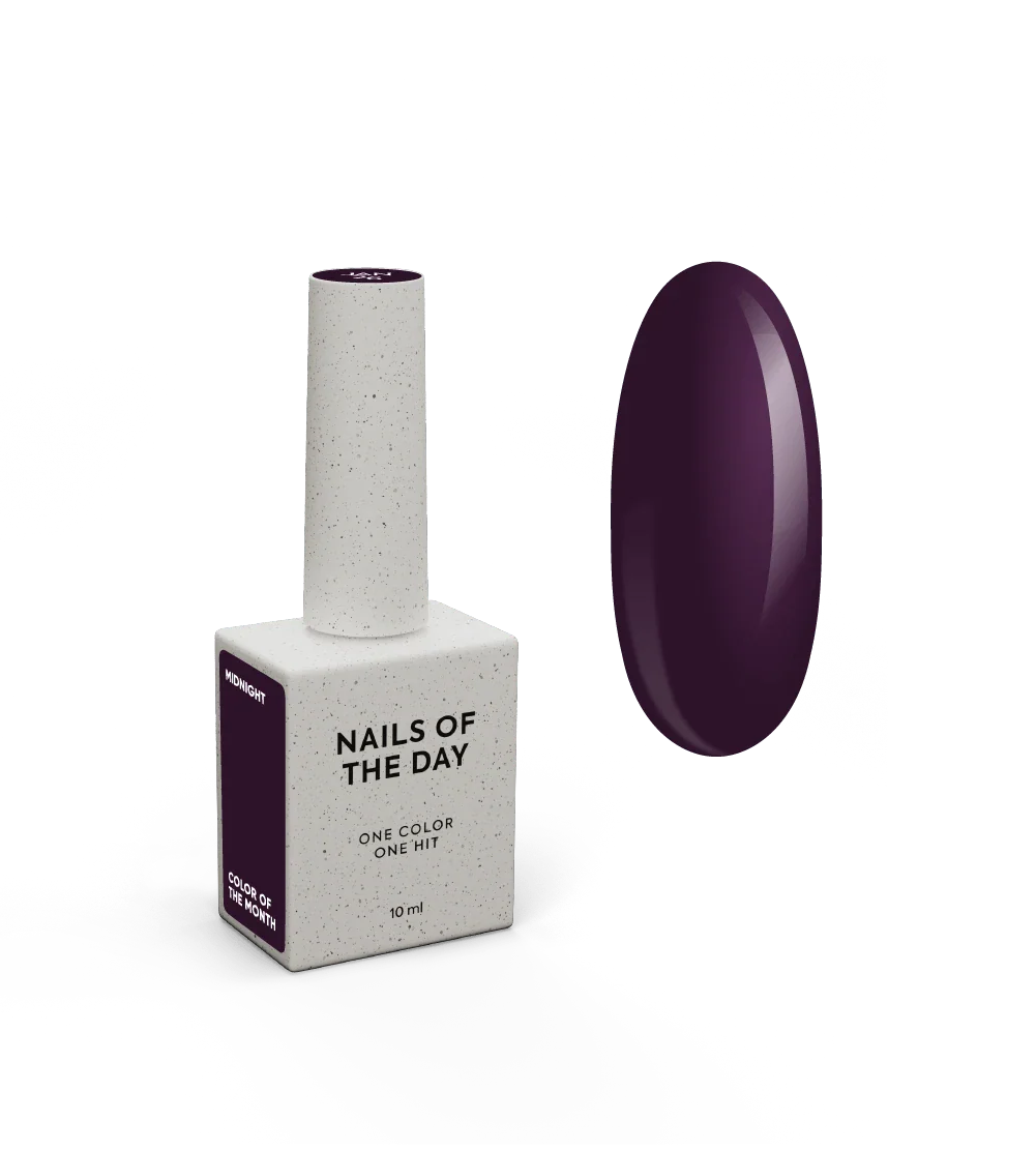 NAILSOFTHEDAY Color del Mes — Enero 2026
Midnight — tono ciruela intenso, cobertura total en una capa, 10 ml