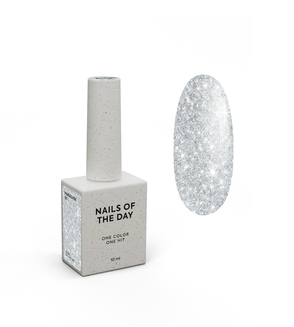 NAILSOFTHEDAY Paradise 01 — esmalte semipermanente plateado que cubre la uña con una sola capa, 10 ml