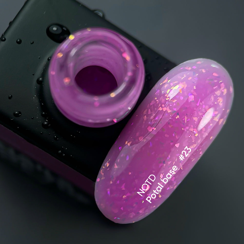 NAILSOFTHEDAY Potal base 23 – base fucsia con elegante decoracion holográfica, 10 ml