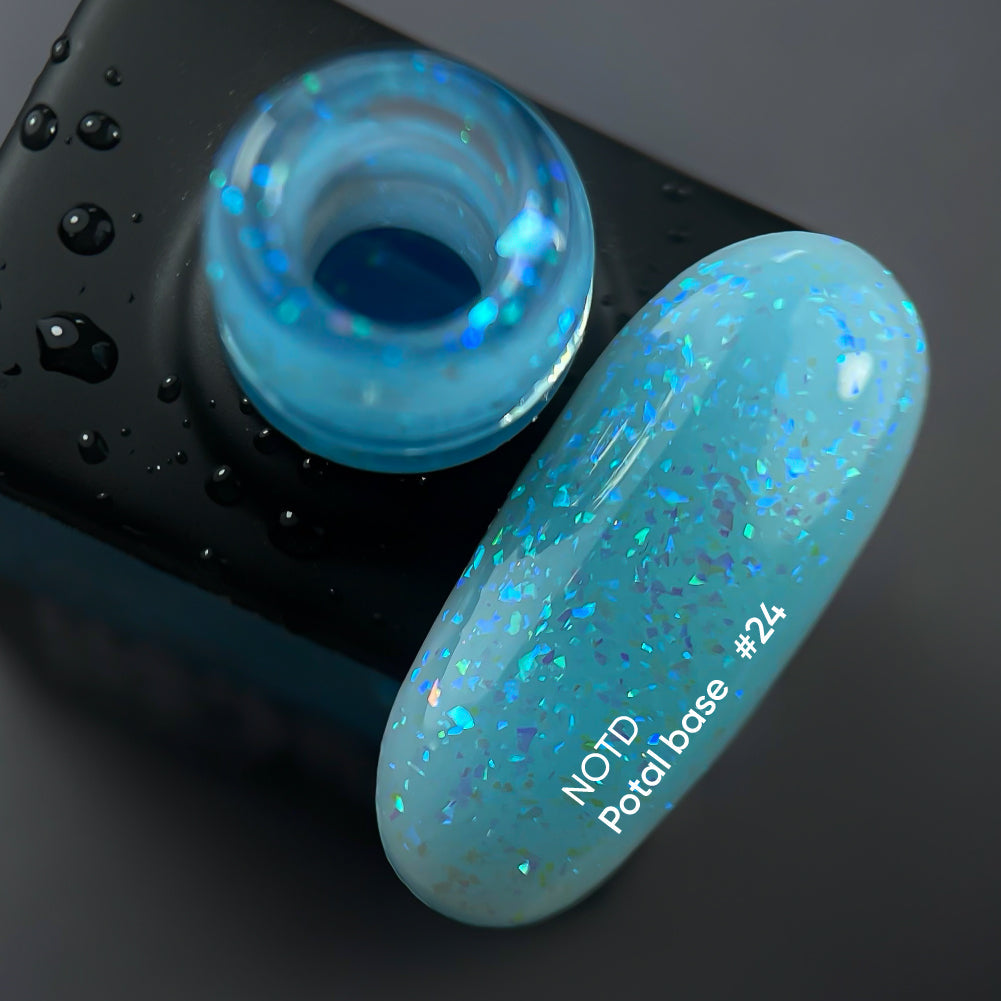 NAILSOFTHEDAY Potal base 24 - base azul celeste/brillante con decoracion holográfica elegante, 10 ml