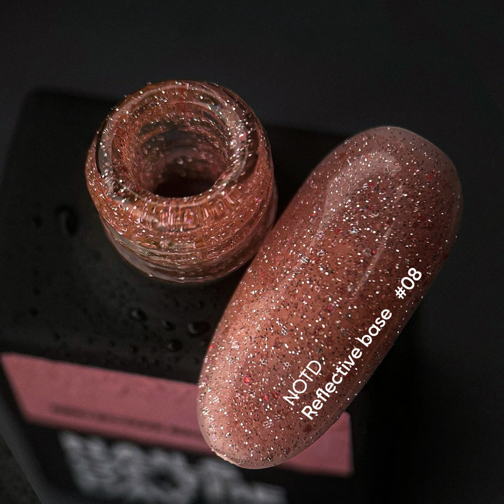 NAILSOFTHENIGHT Reflective base 08  - base reflectante de camuflaje con brillo (melocotón), 10 ml