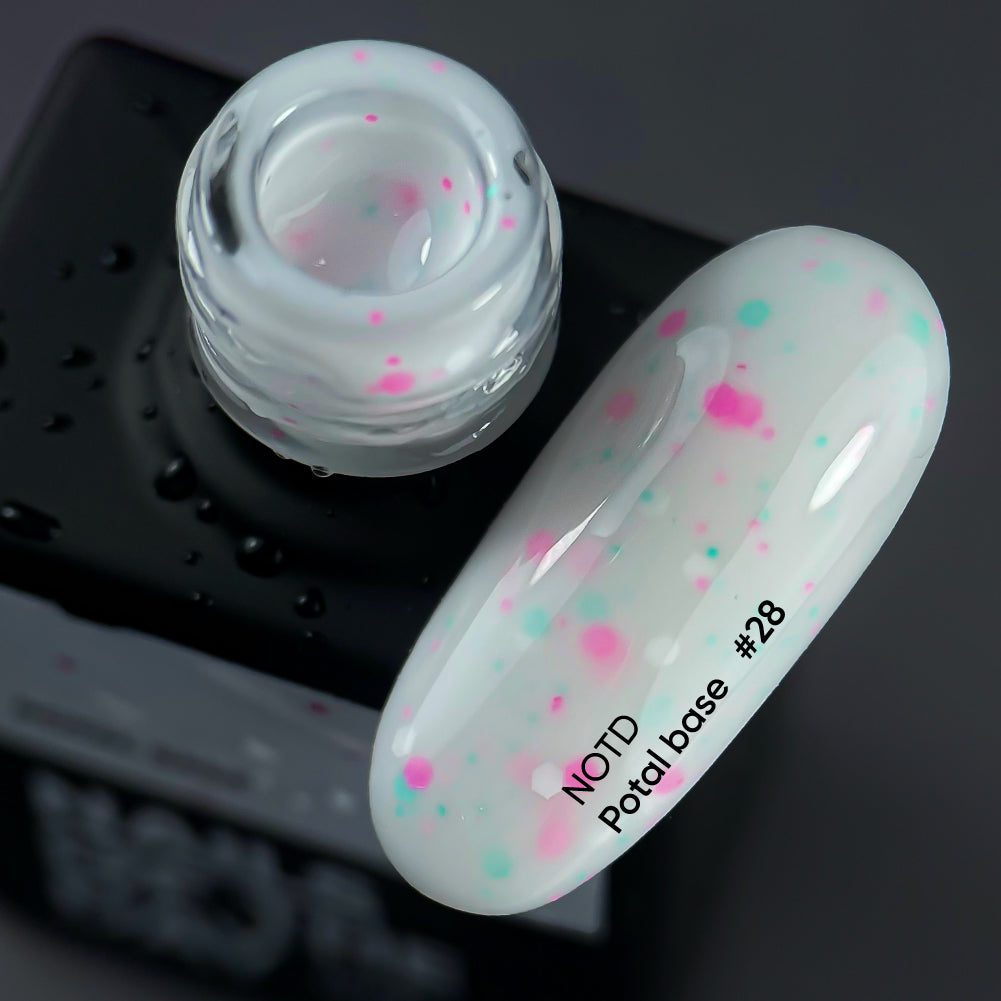 NAILSOFTHEDAY Potal base 28 - base de leche con purpurina neón, 10 ml