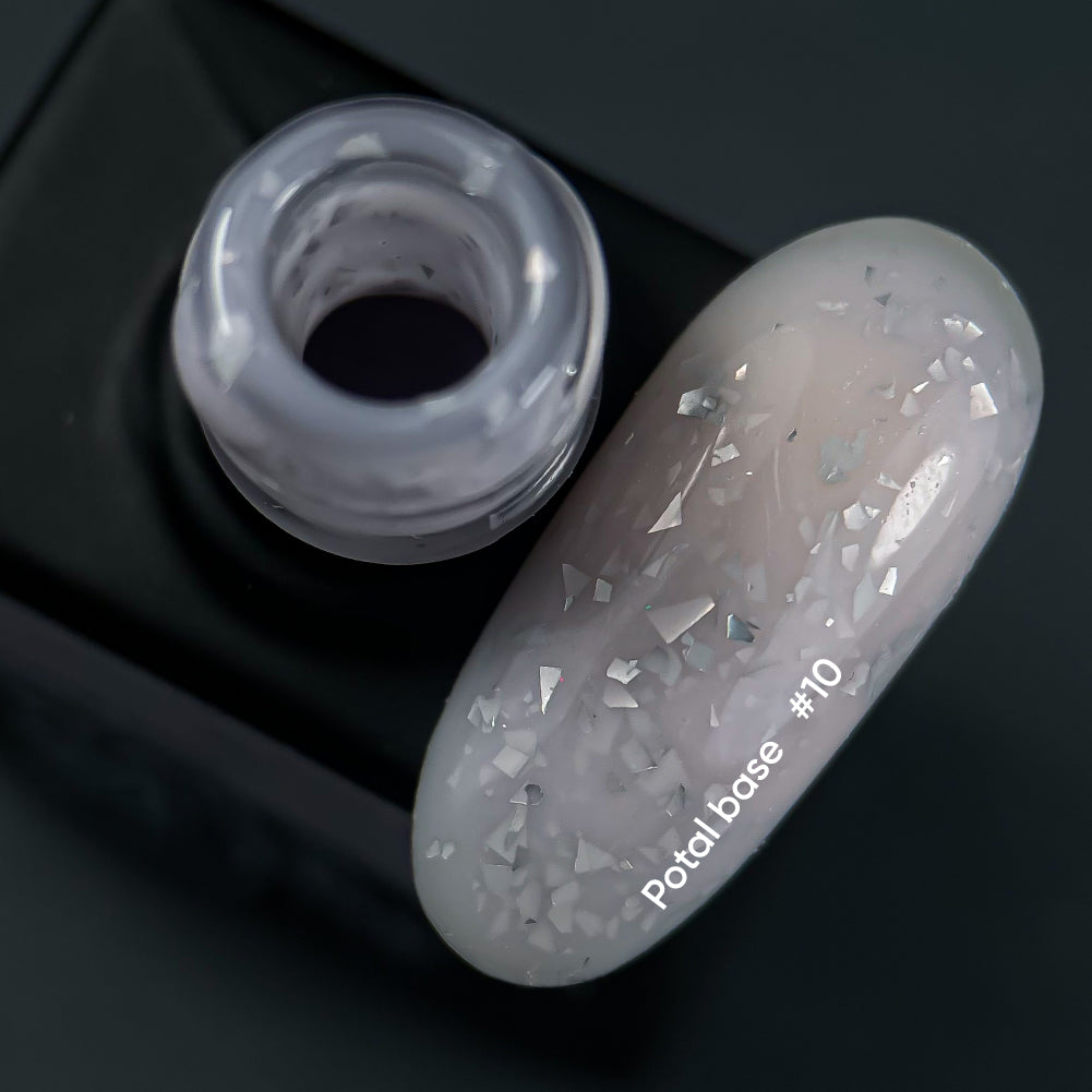 NAILSOFTHEDAY Potal base 10 - base lechosa para uñas con decoracion plateada, 10 ml