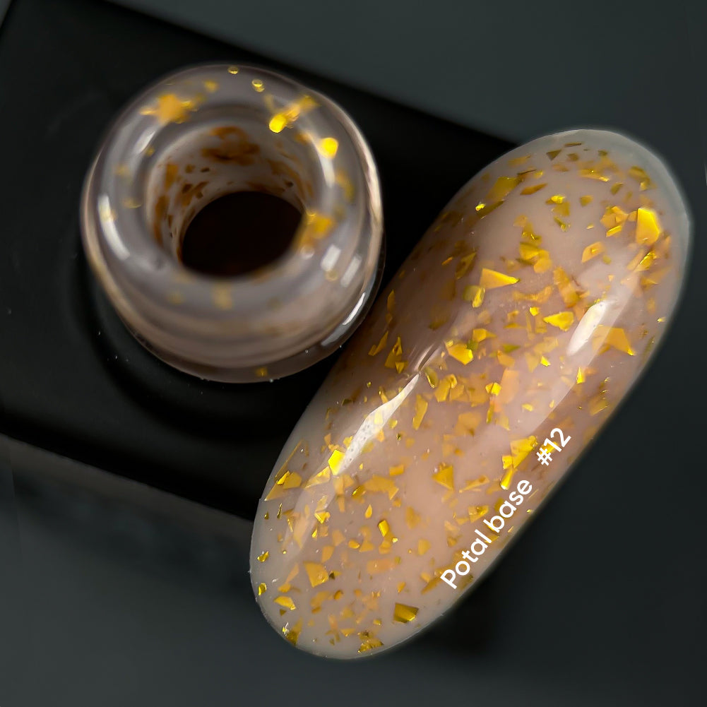 NAILSOFTHEDAY Potal base 12 - base beige con decoracion dorada, 10 ml