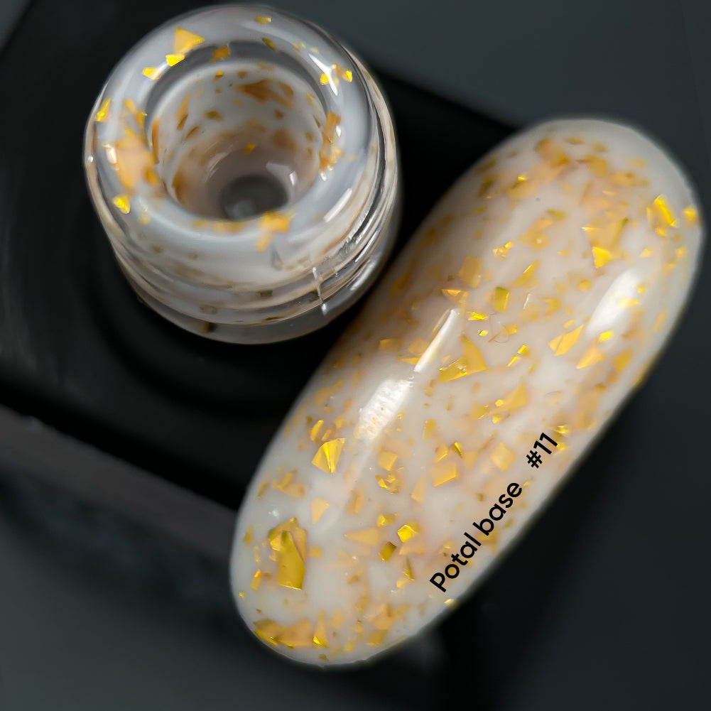 NAILSOFTHEDAY Potal base 11 - base lechosa con decoracion dorada, 10 ml