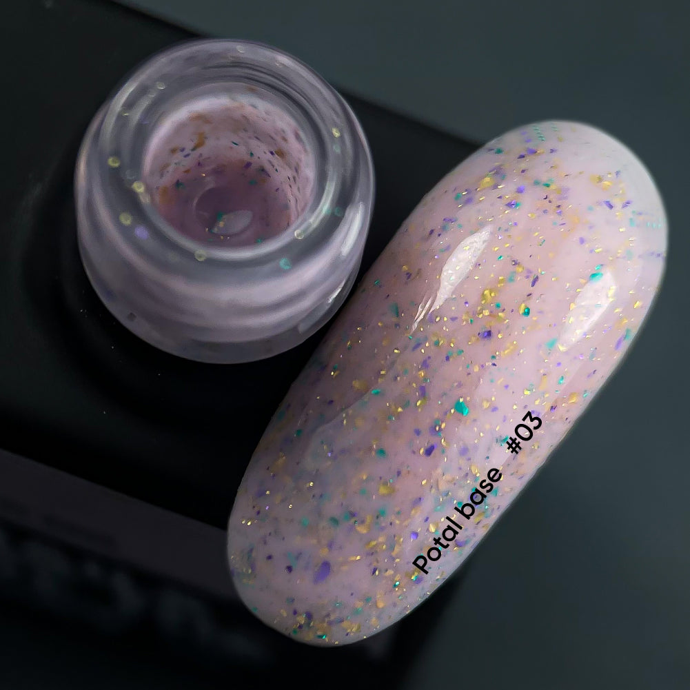 NAILSOFTHEDAY Potal base 03 - base violeta lechosa con decoracion (decoracion dorado y verde), 10 ml