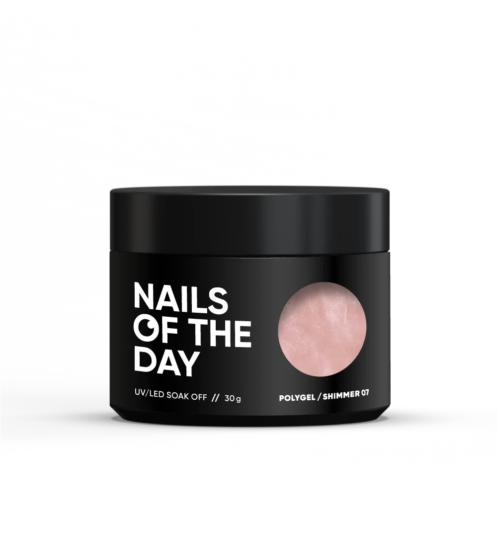NAILSOFTHEDAY Polygel Shimmer 07 — polígel en tono champán con shimmer fino y intenso, 30 g
