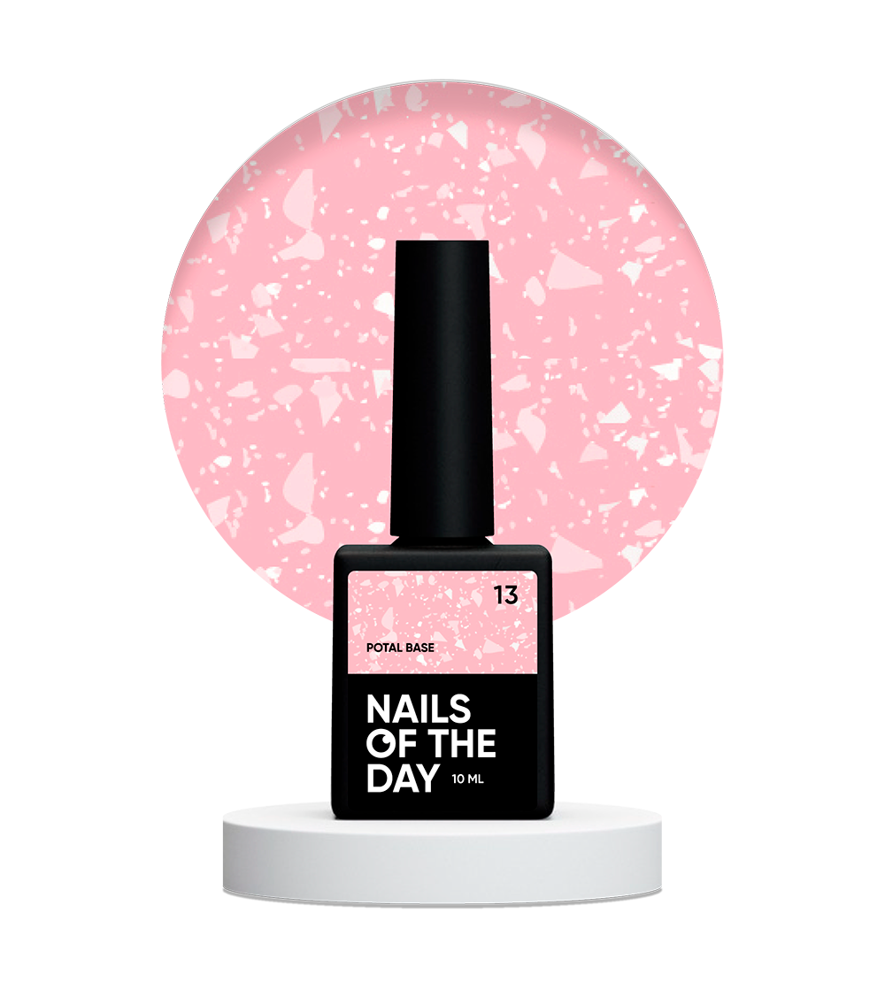 NAILSOFTHEDAY Potal base 13 – base rosa claro con elegante decoracion blanca, 10 ml