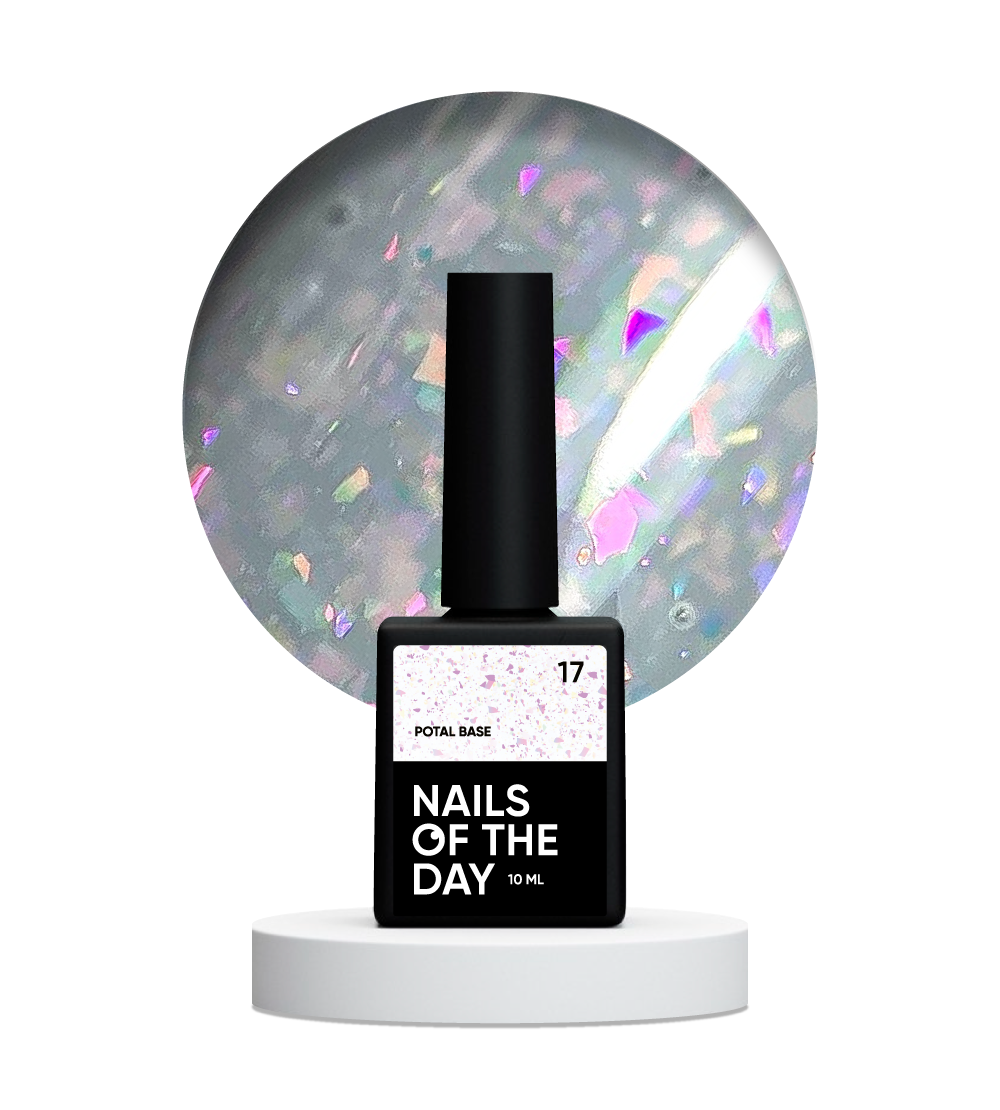 NAILSOFTHEDAY Potal base 17 – base lechosa suave con decoracion  holográfica y elegante, 10 ml
