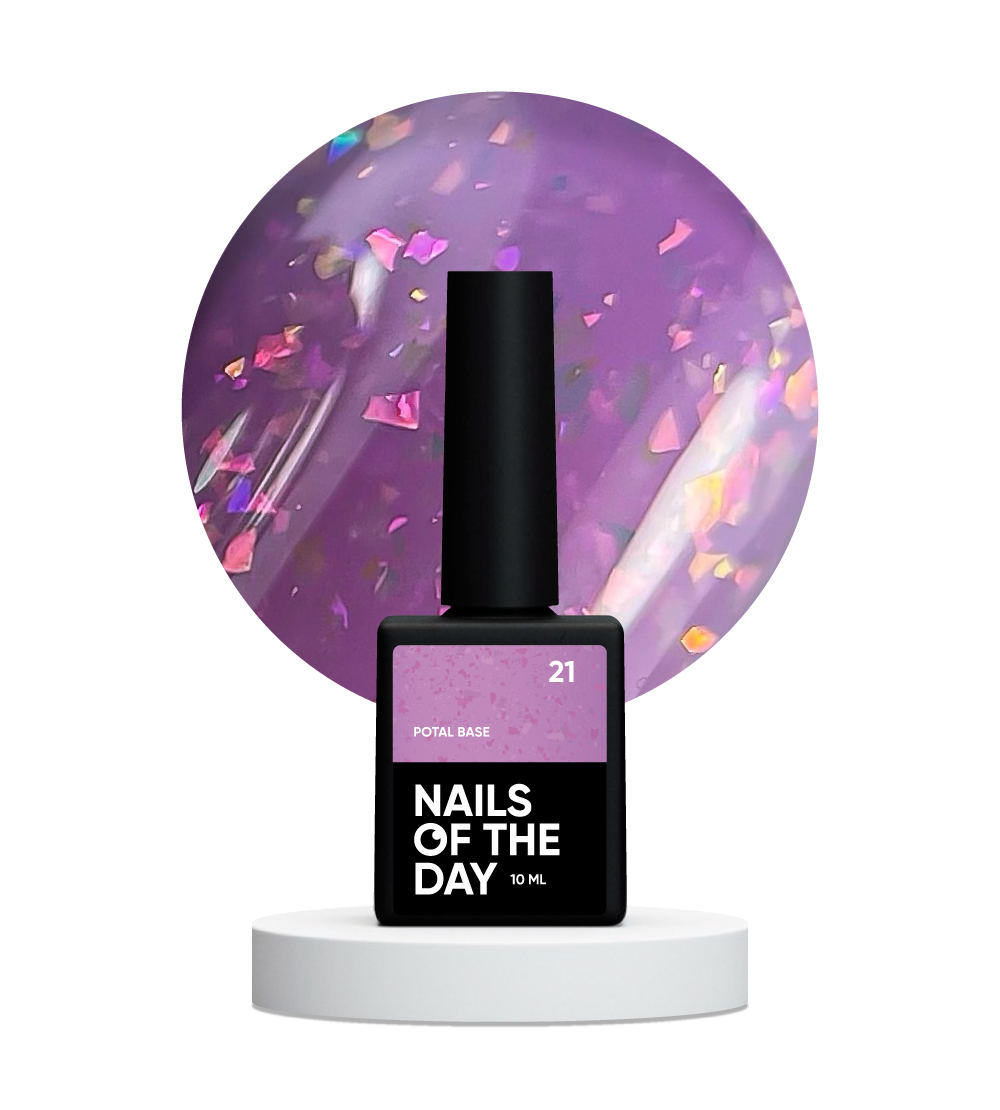 NAILSOFTHEDAY Potal base 21 – base violeta/lila con elegante decoracion holográfica, 10 ml