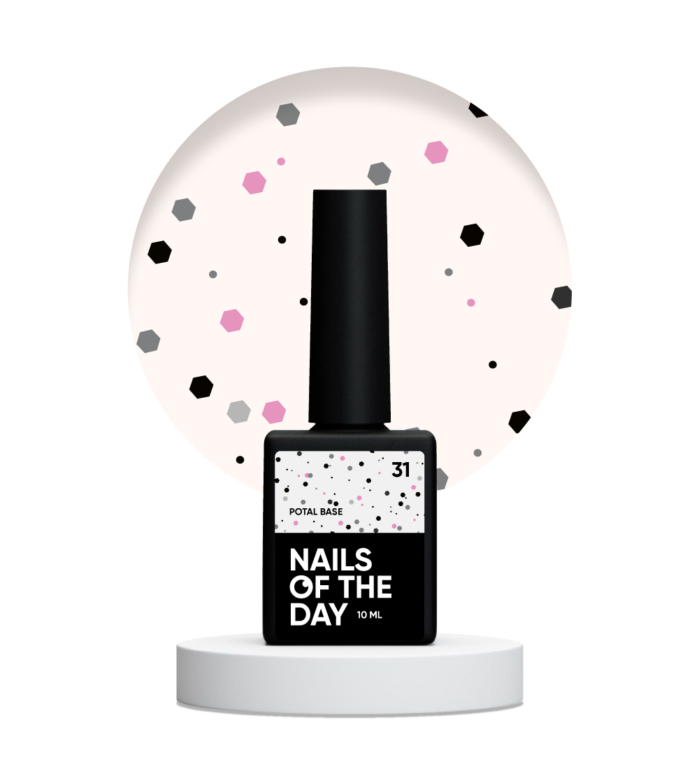NAILSOFTHEDAY Potal base 31 — base lechosa con brillo negro y rosa, 10 ml