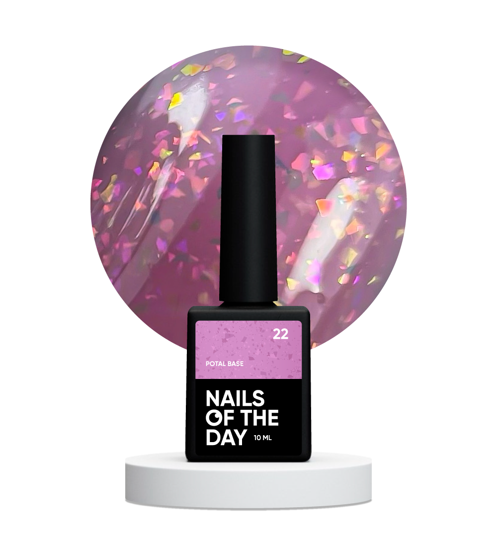 NAILSOFTHEDAY Potal base 22 – base rosa-lila con elegante decoracion holográfica, 10 ml
