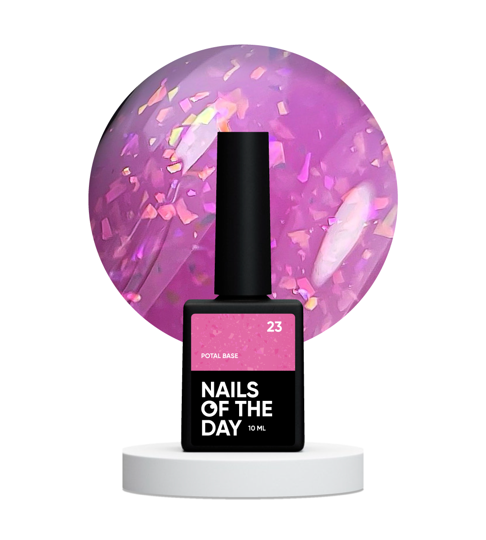 NAILSOFTHEDAY Potal base 23 – base fucsia con elegante decoracion holográfica, 10 ml