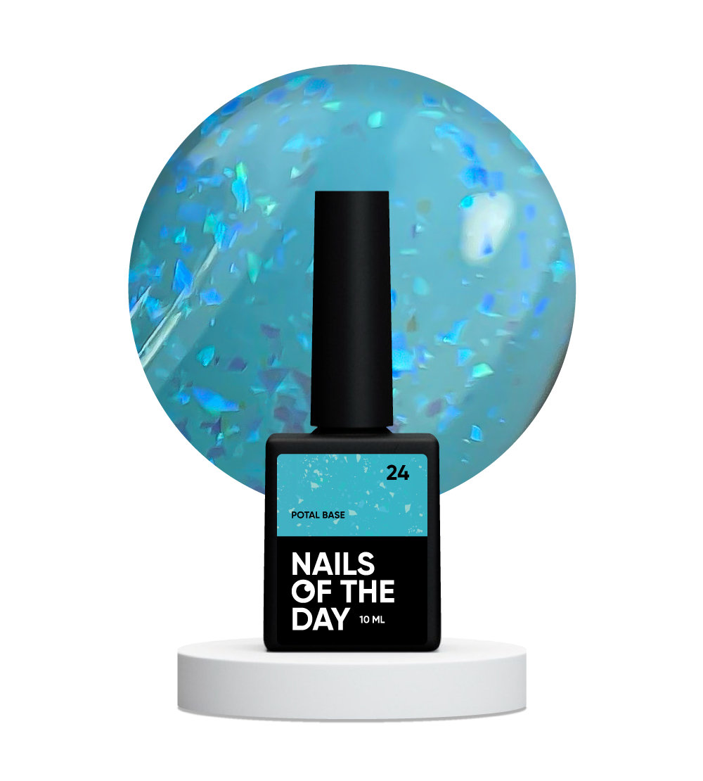 NAILSOFTHEDAY Potal base 24 - base azul celeste/brillante con decoracion holográfica elegante, 10 ml