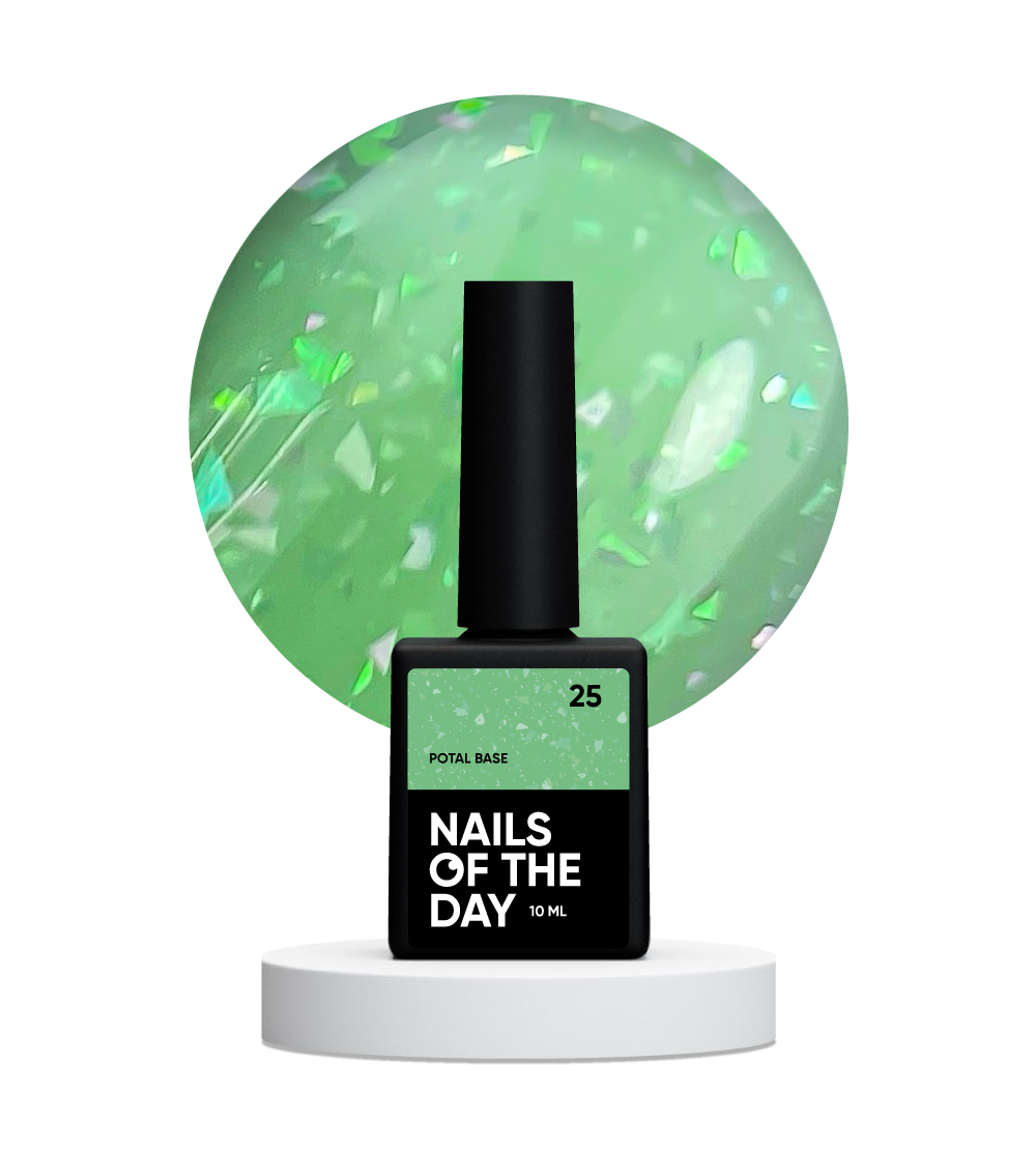 NAILSOFTHEDAY Potal base 25 – base lima/lima con elegante decoracion holográfica, 10 ml
