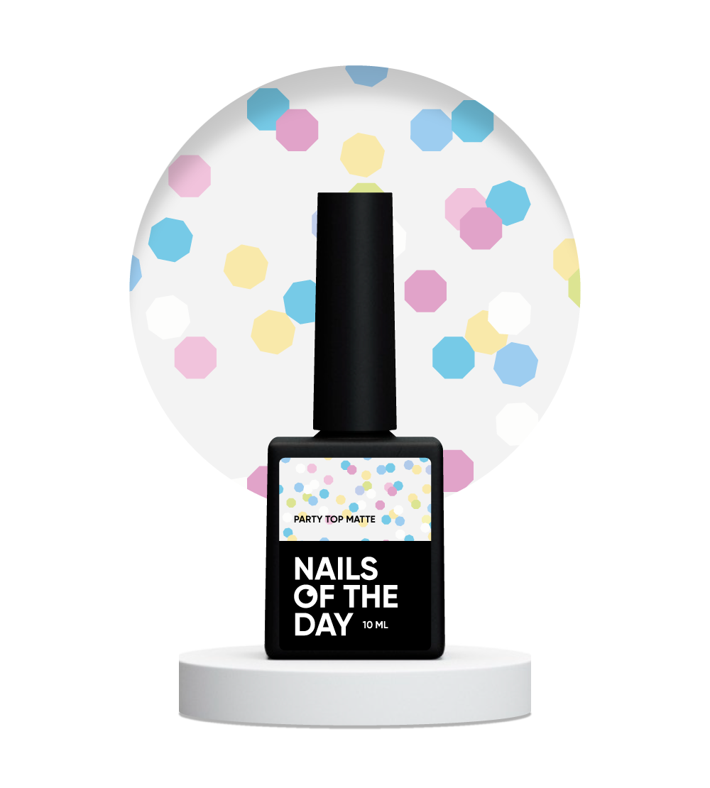 NAILSOFTHEDAY Party top matte - top mate con hexágonos de neón, sin capa pegajosa y sin filtros UV, 10 ml