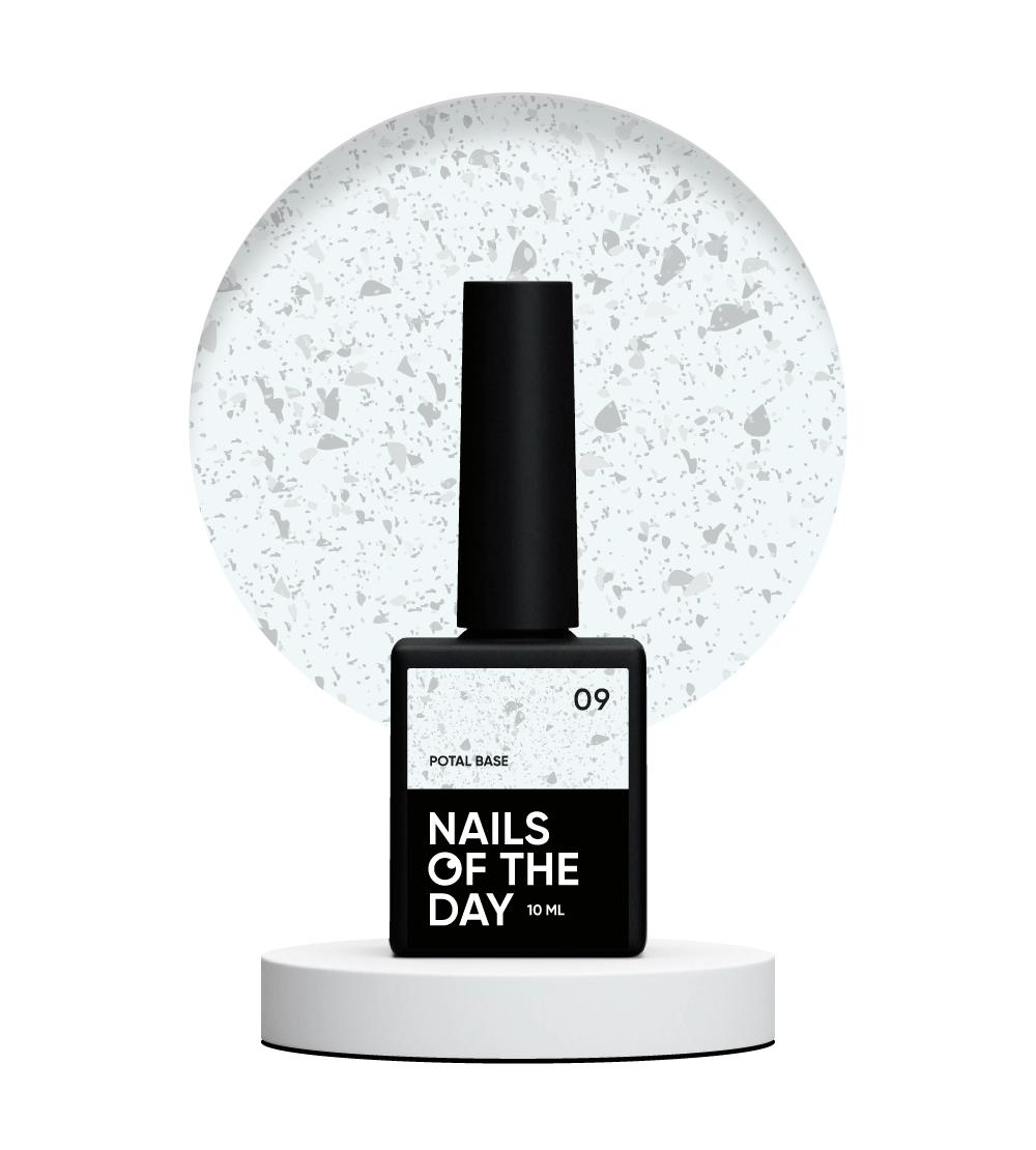 NAILSOFTHEDAY Potal base 09 - base de plata lechosa con decoracion plateada, 10 ml