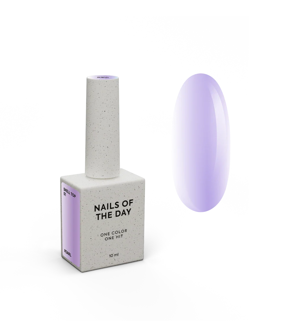 NAILSOFTHEDAY Shell Top 01 Nueva Fórmula — top perlado con efecto de frotado violeta, sin capa pegajosa, 10 ml