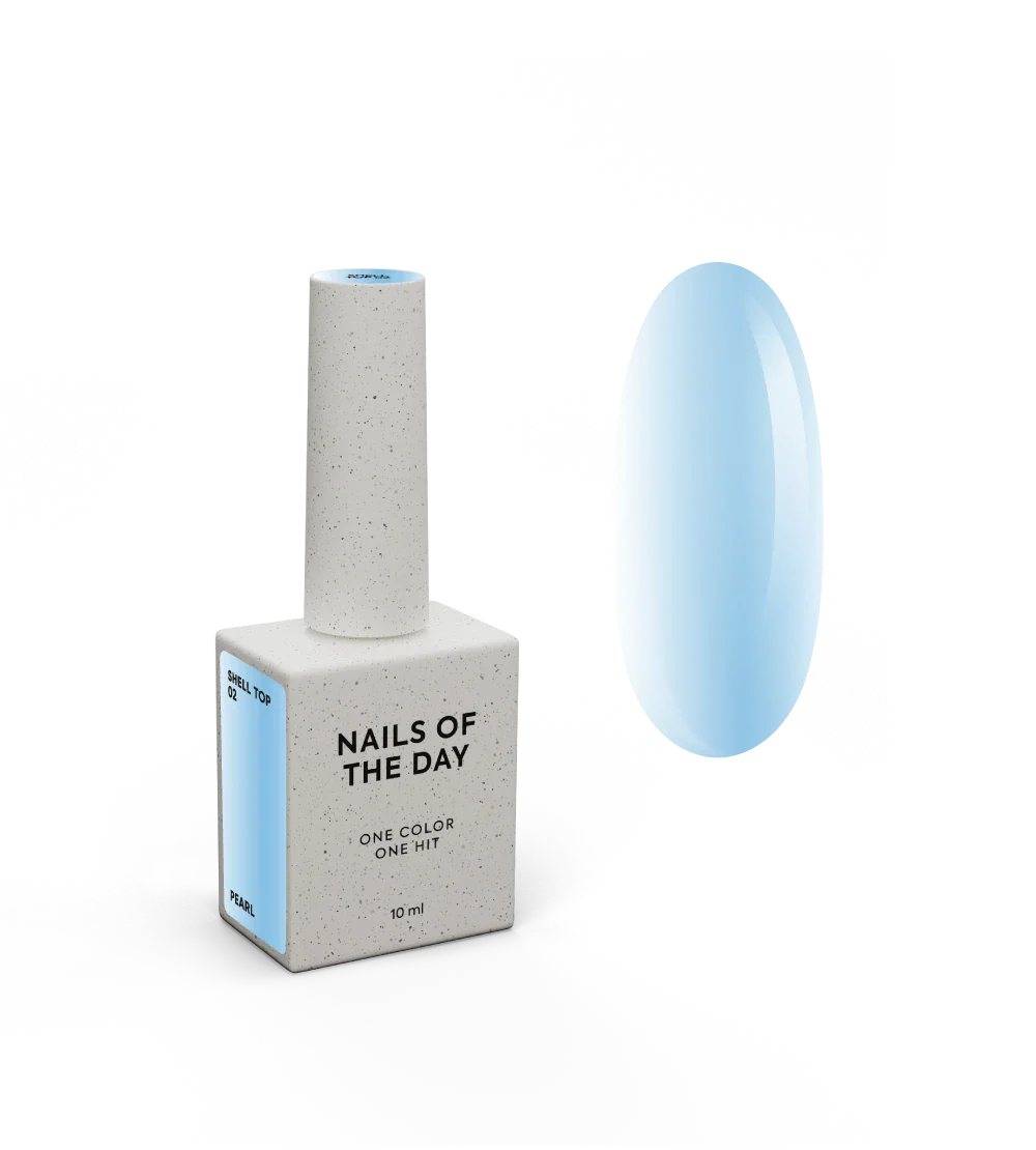 NAILSOFTHEDAY Shell Top 02 Nueva Fórmula — top perlado con efecto de frotado azul, sin capa pegajosa, 10 ml