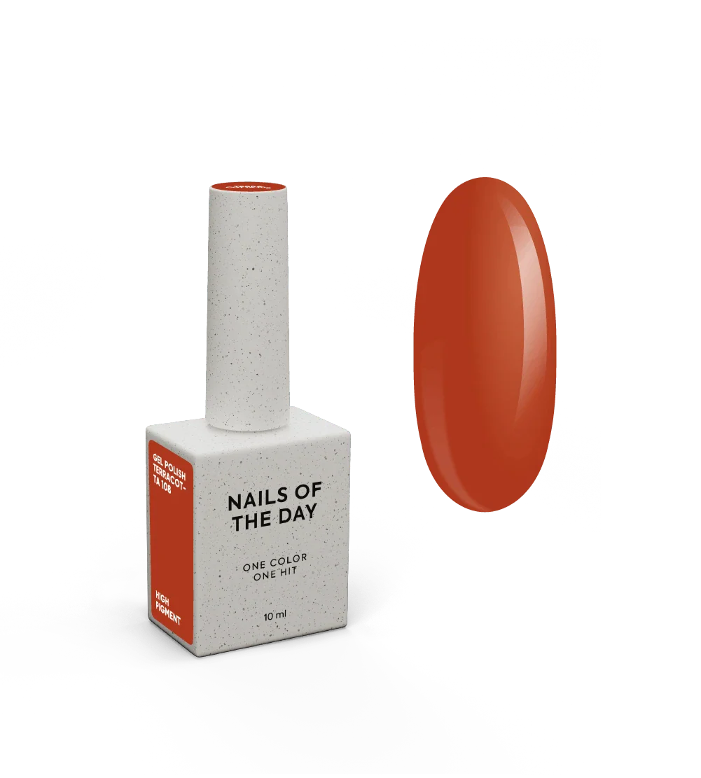 NAILSOFTHEDAY Gel Polish Terracotta — esmalte semipermanente en tono terracota (ladrillo) con cobertura completa en una sola capa. 10 ml.