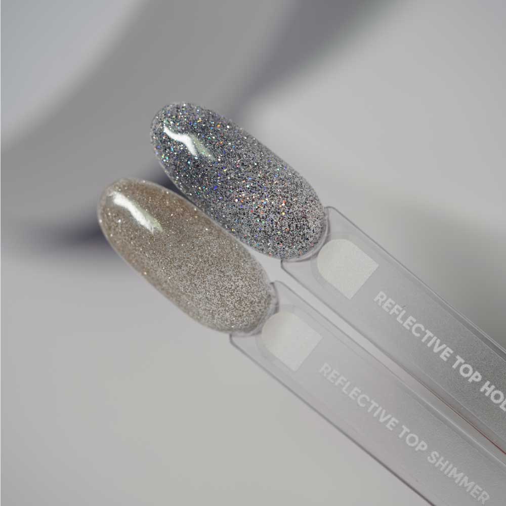 NAILSOFTHENIGHT Reflective top Shimmer: un top reflectante sin capa pegajosa para uñas (brillo dorado), 10 ml