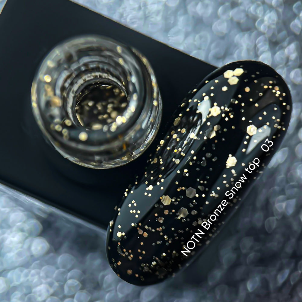 NAILSOFTHENIGHT Bronze Snow top 03 — top con hexágonos de bronce de diferentes tamaños, sin capa pegajosa, 10 ml
