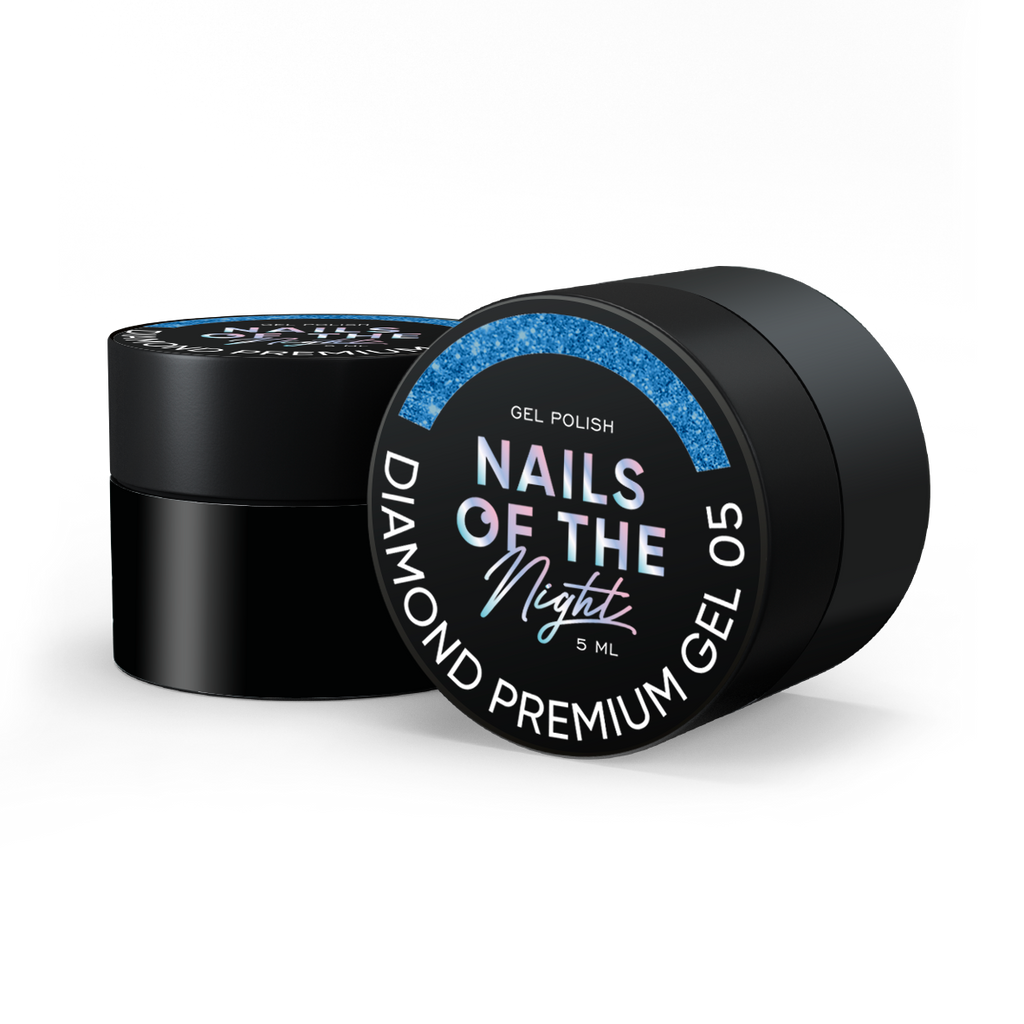 NAILSOFTHENIGHT Diamond Premium gel – esmalte en gel 05 — esmalte semipermanente azul con con finas hojas metálicas para uñas, 5 ml