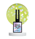 NAILSOFTHENIGHT Party base 04 – base verde limón neón con hexágonos holográficos, 10 ml