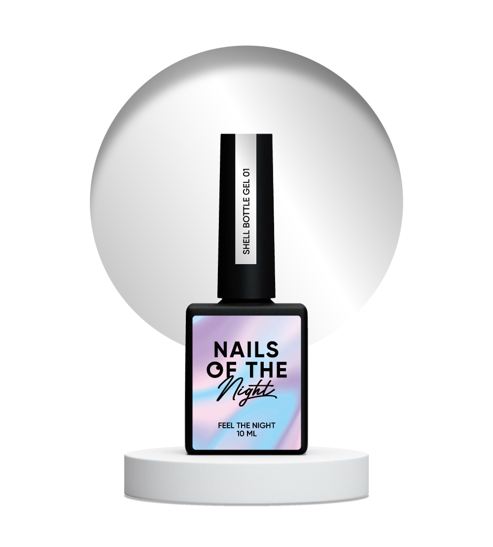NAILSOFTHENIGHT Shell bottle gel 01 — gel líquido ultrafuerte con función autonivelante y efecto perla para uñas, 10 ml