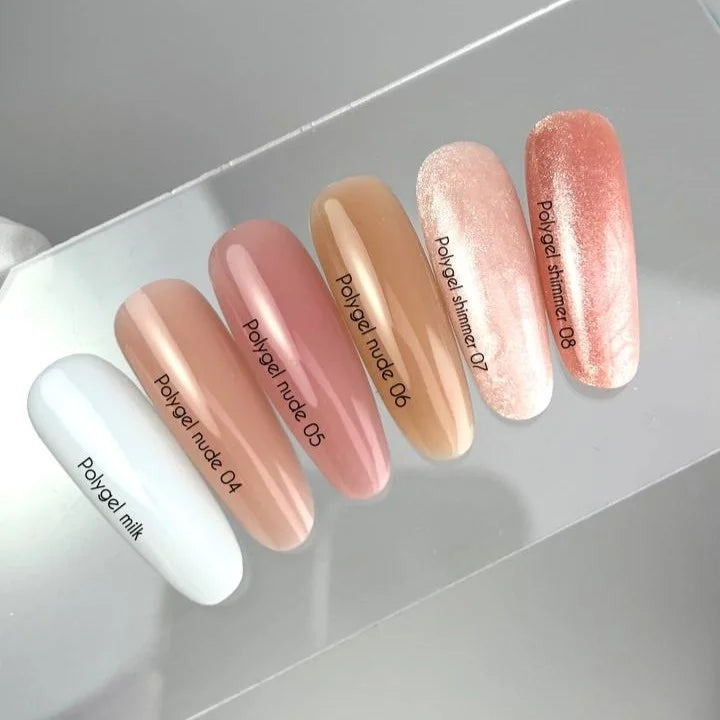 NAILSOFTHEDAY Polygel Shimmer 08 — Polígel rosa nude con shimmer plateado fino y intenso, 30 g