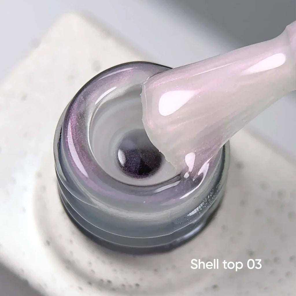 NAILSOFTHEDAY Shell Top 03 Nueva Fórmula — top perlado con efecto de frotado rosa, sin capa pegajosa, 10 ml