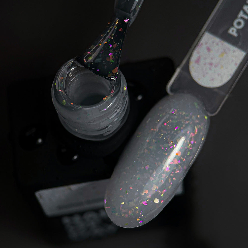 NAILSOFTHEDAY Potal base 15 – base lechosa suave con decoracion holográfica y elegante, 10 ml