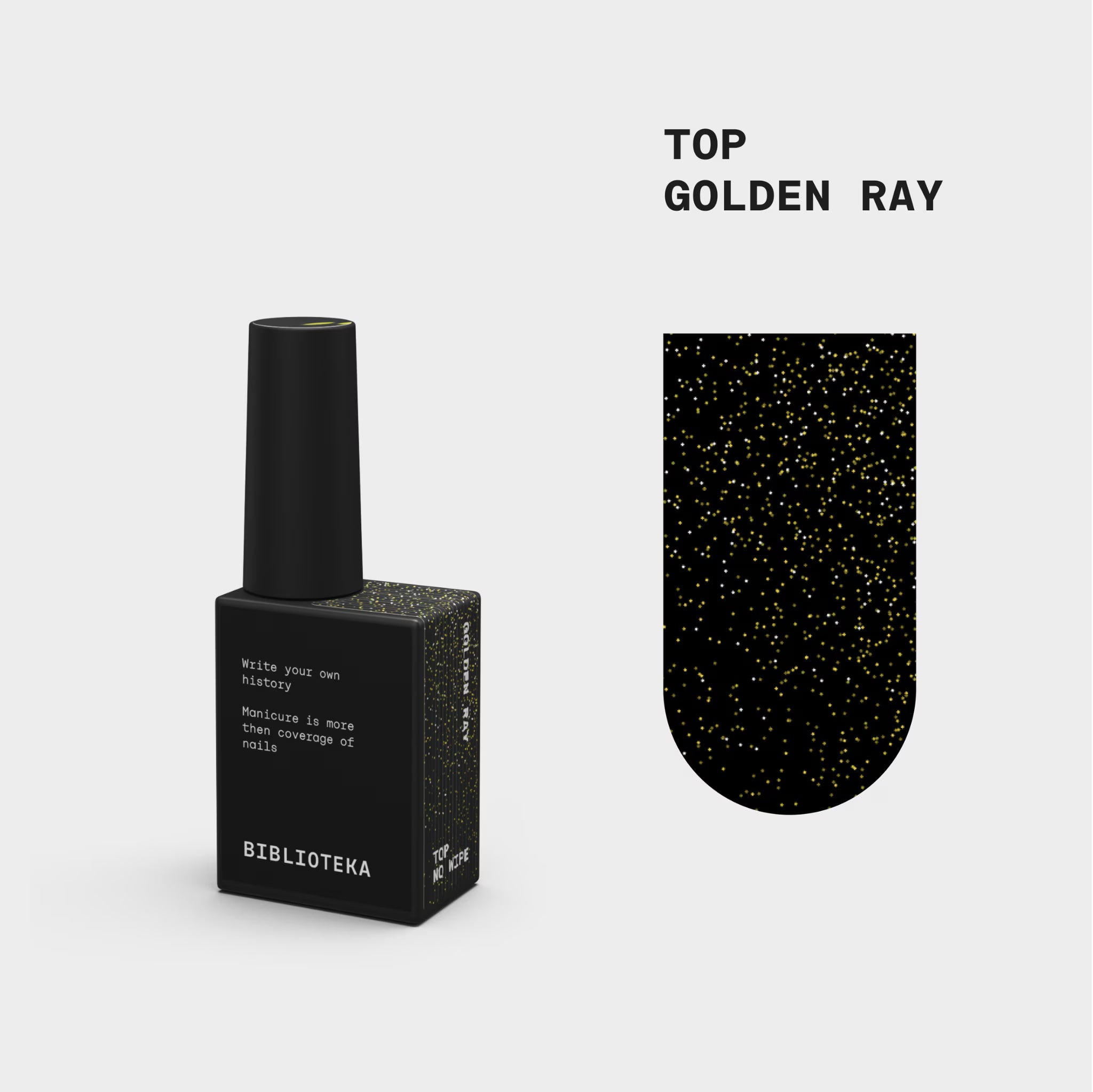 BIBLIOTEKA Top Coat sin capa pegajosa con filtro UV — Golden Ray, 10 ml