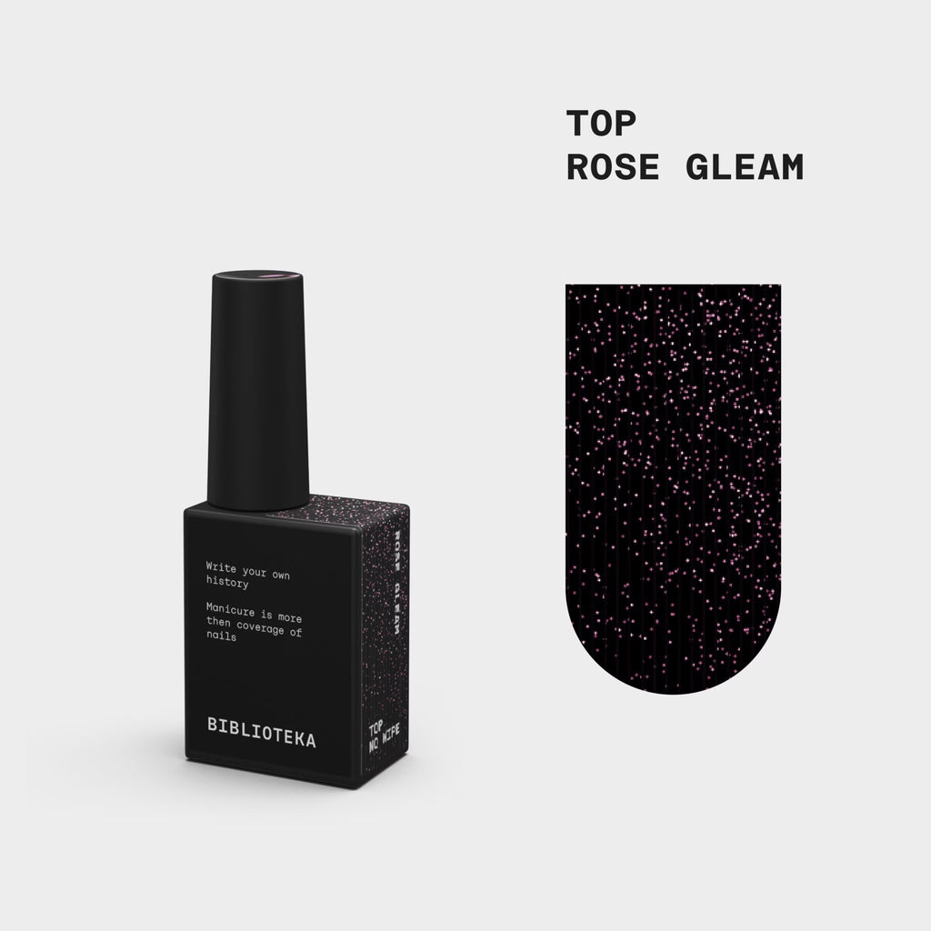 BIBLIOTEKA “ROSE GLEAM” TOP COAT SIN CAPA PEGAJOSA CON FILTRO UV , 10 ML