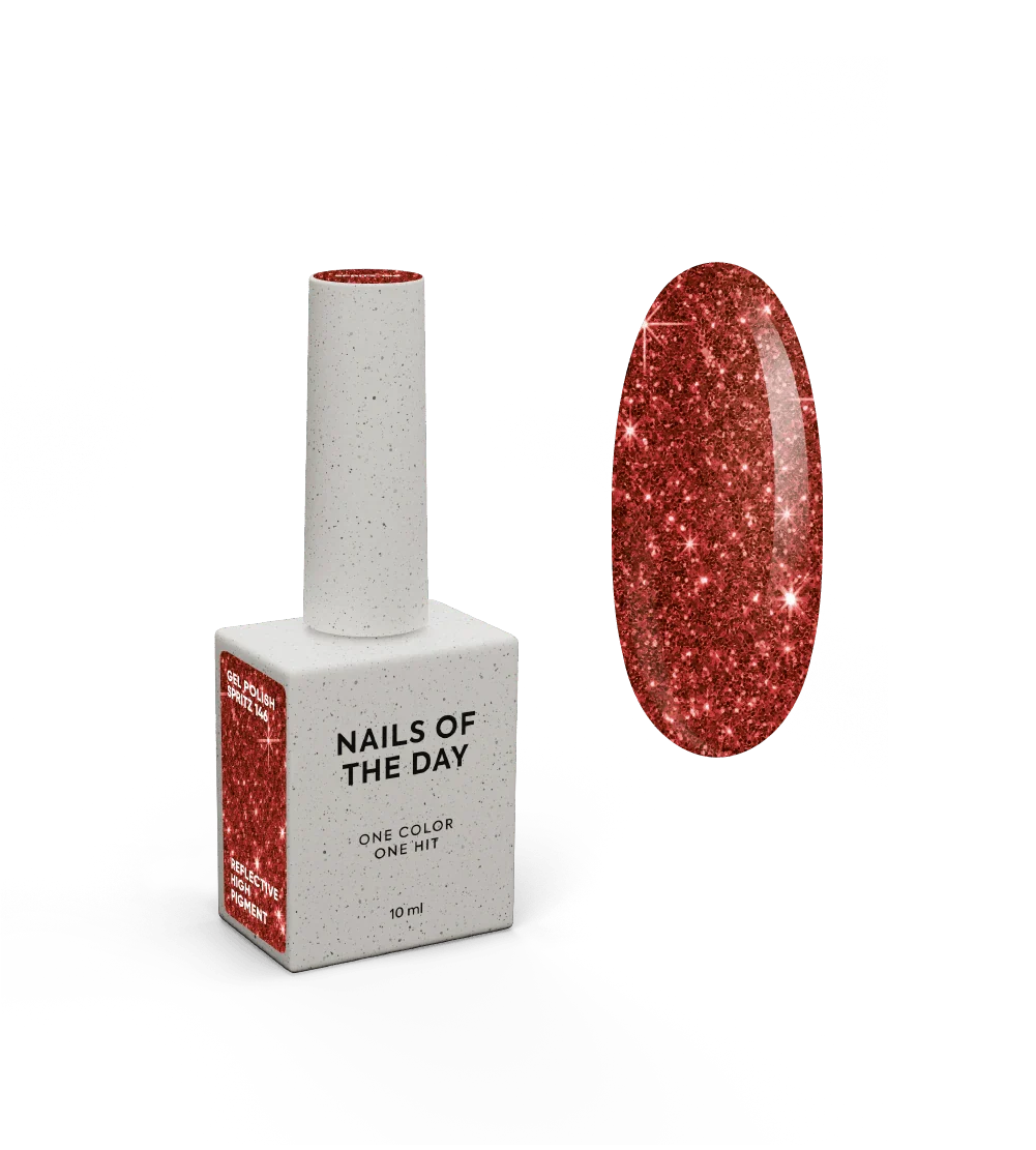 NAILSOFTHENIGHT Spritz gel polish — esmalte semipermanente reflectante  de color rojo brillante, 10 ml.